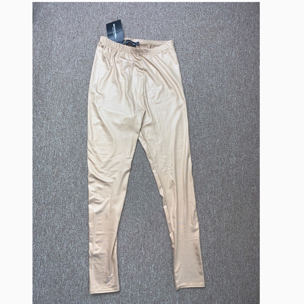 Camel Wet Look Leggings from PrettyLittleThing